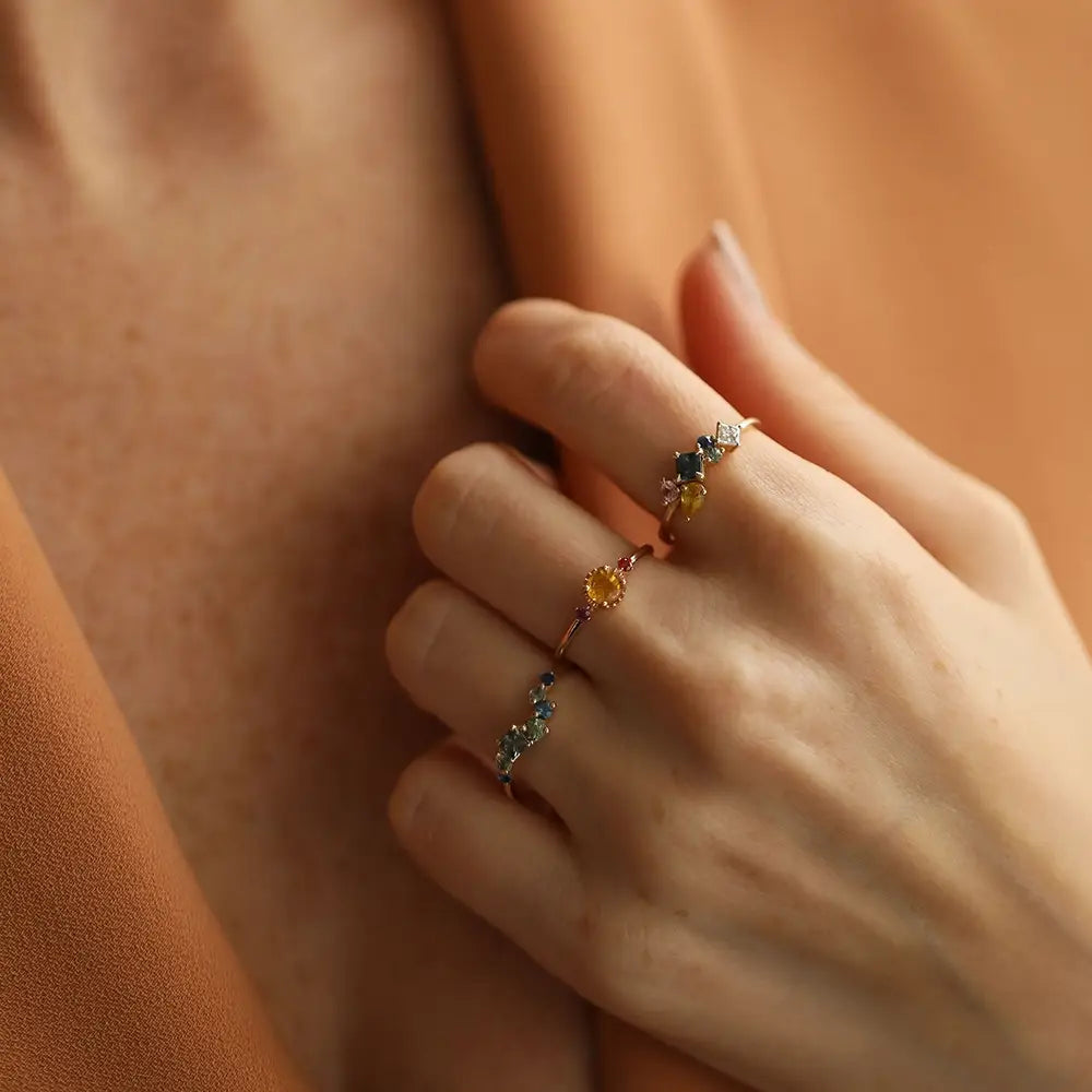 Candy 0.88 CT Multi-Color Sapphire and Diamond Yellow Gold Ring