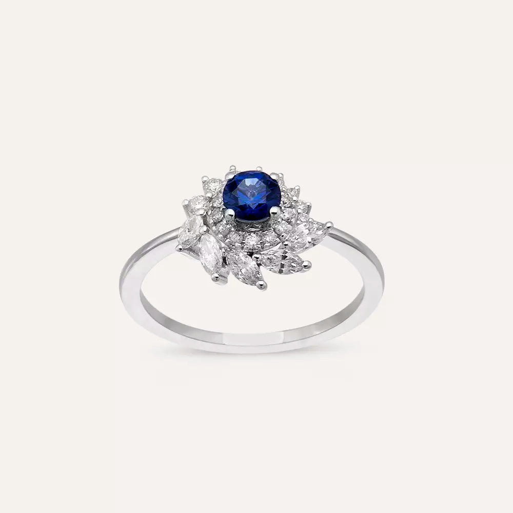 0.88 CT Sapphire and Diamond White Gold Ring