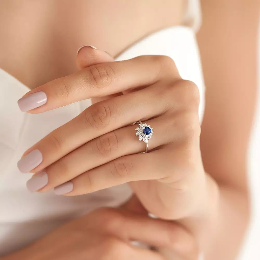 0.88 CT Sapphire and Diamond White Gold Ring
