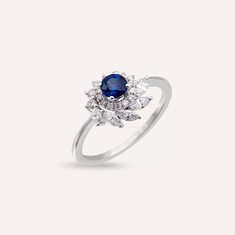 0.88 CT Sapphire and Diamond White Gold Ring