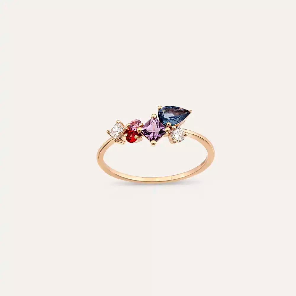 Candy 0.89 CT Multicolor Sapphire and Diamond Rose Gold Ring