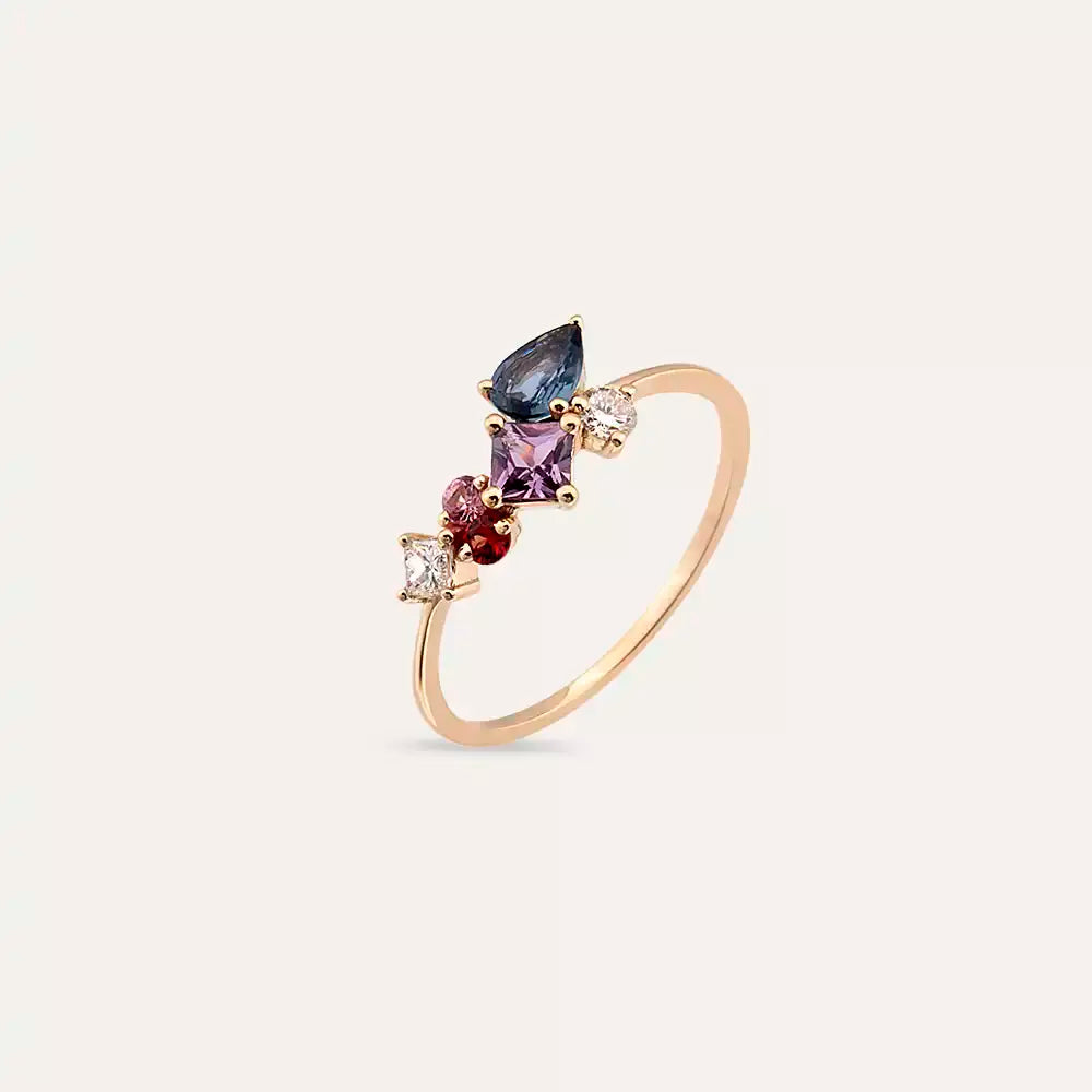 Candy 0.89 CT Multicolor Sapphire and Diamond Rose Gold Ring
