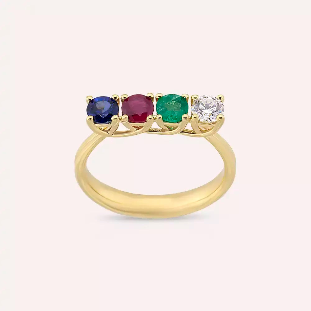 0.90 CT Multi-Gemstone Yellow Gold Ring