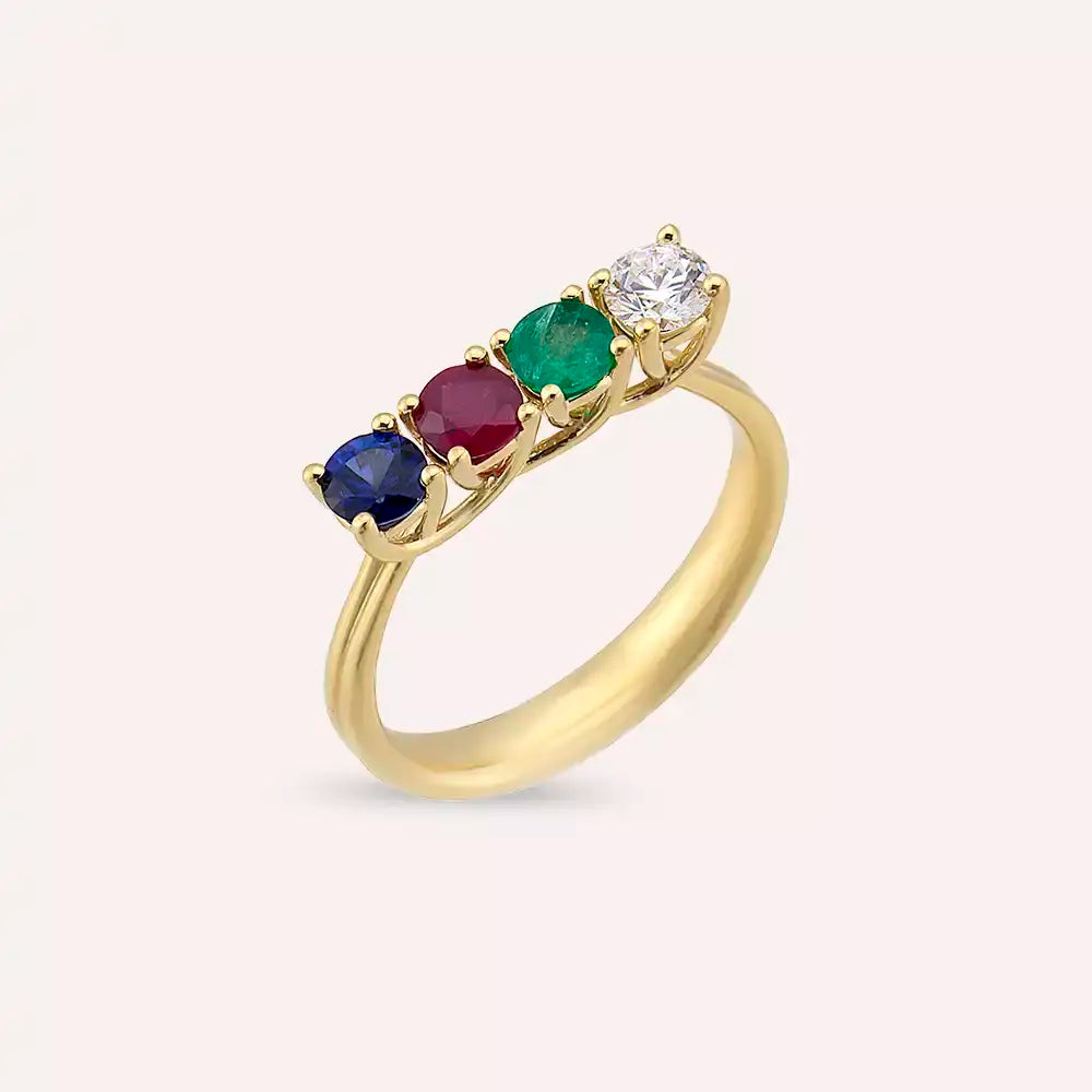 0.90 CT Multi-Gemstone Yellow Gold Ring