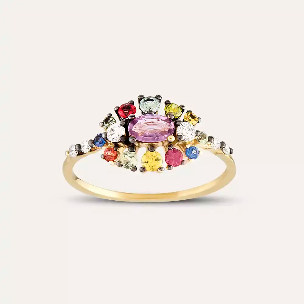 Pollen 0.90 CT Multicolor Sapphire Rose Gold Ring