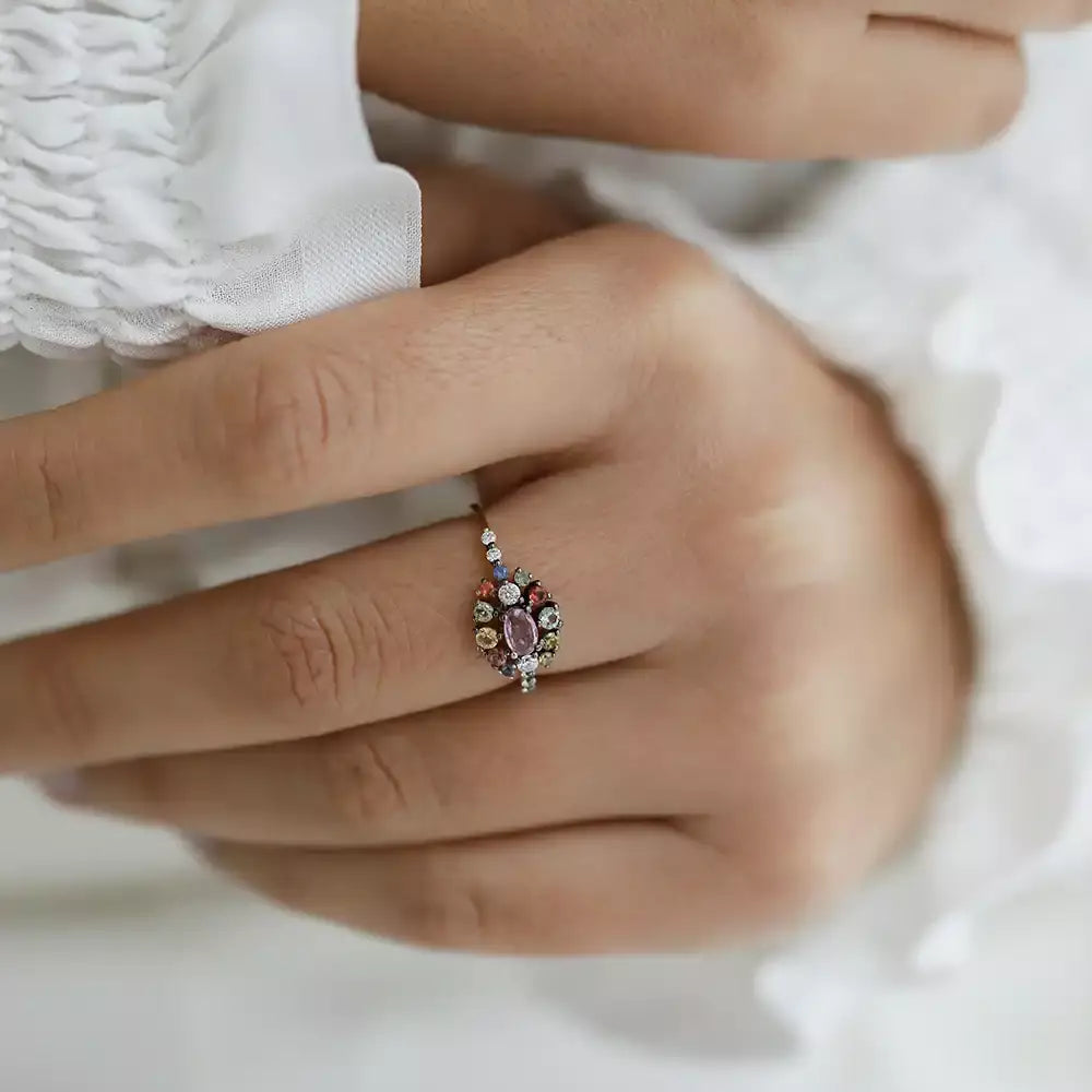Pollen 0.90 CT Multicolor Sapphire Rose Gold Ring