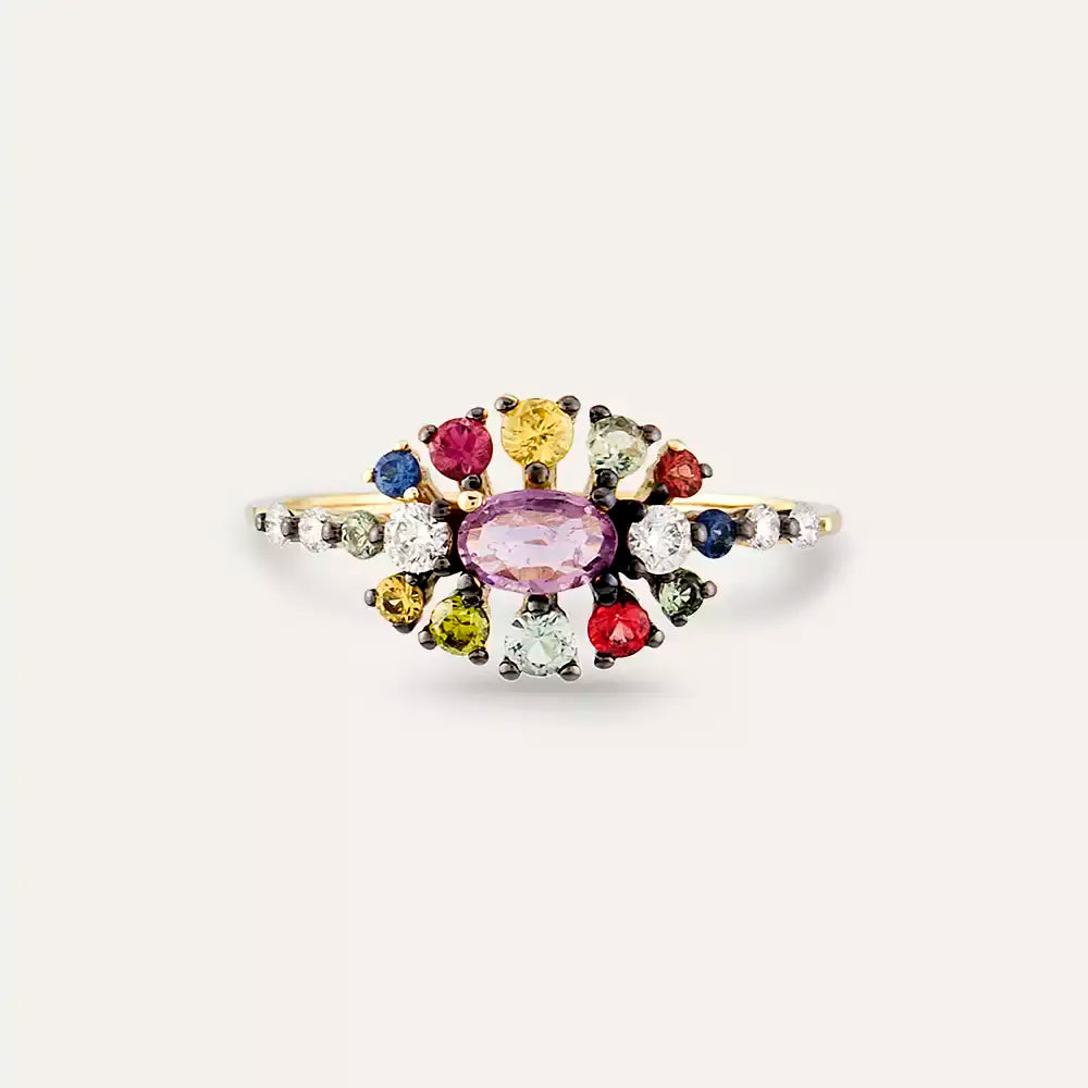 Pollen 0.90 CT Multicolor Sapphire Rose Gold Ring