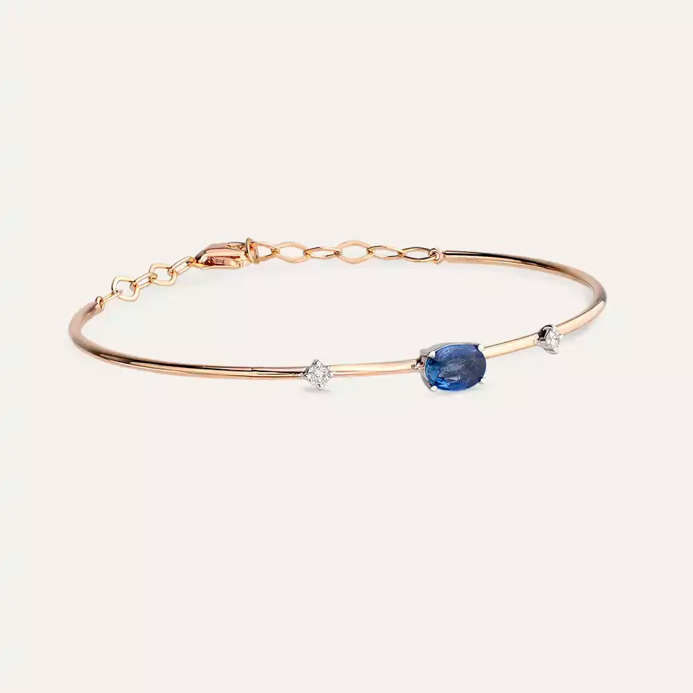 0.90 CT Oval Cut Blue Sapphire and Diamond Rose Gold Bracelet