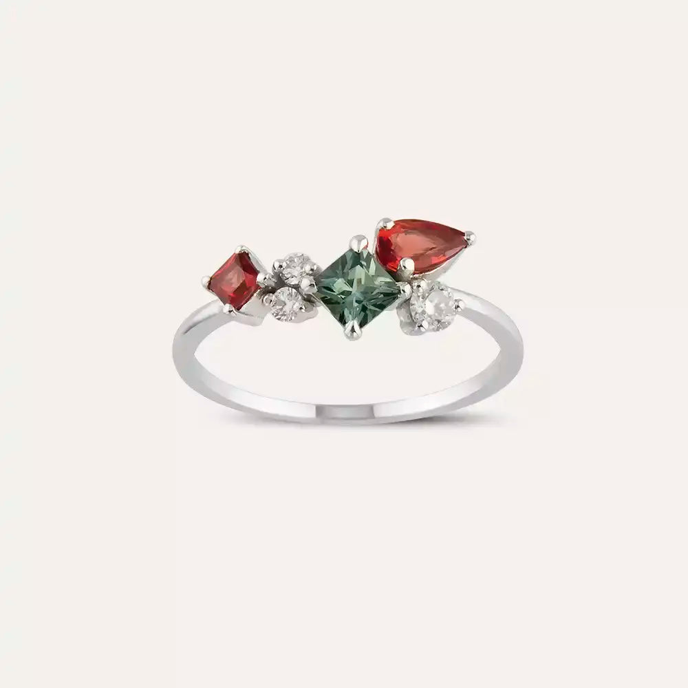 Candy 0.91 CT Multicolor Sapphire and Diamond White Gold Ring