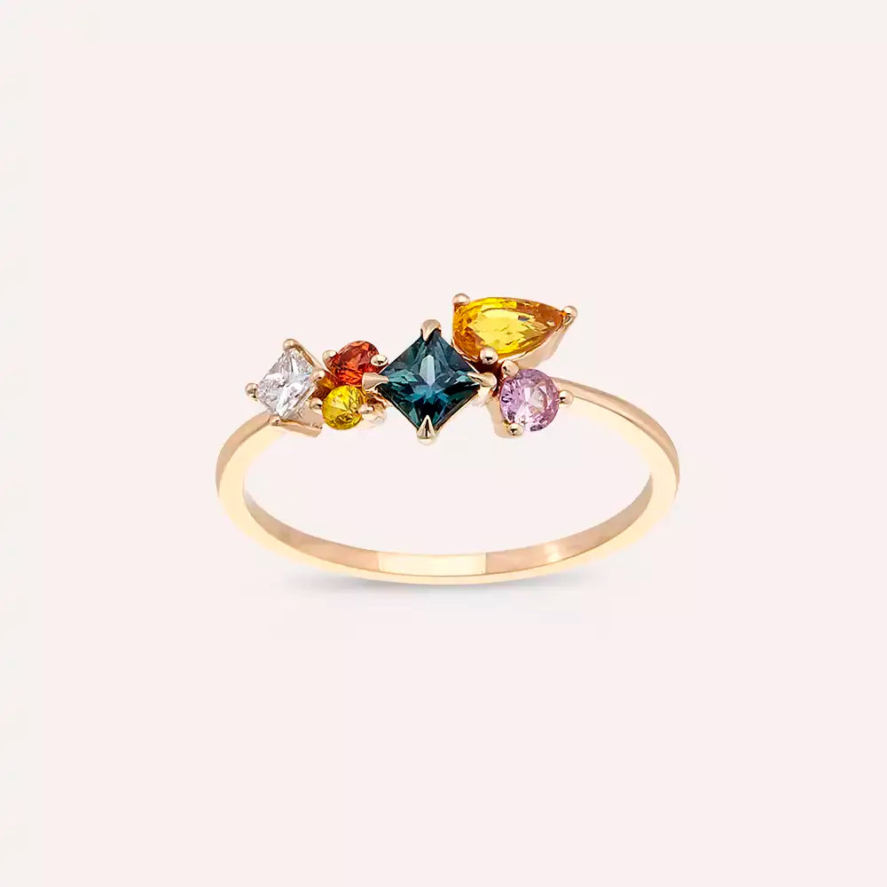 Candy 0.91 CT Multicolor Sapphire and Diamond Rose Gold Ring