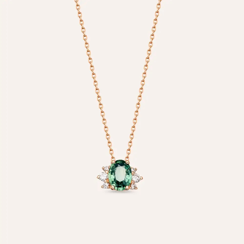 Navy 0.93 CT Multicolor Safir ve Pırlanta Taşlı Rose Altın Kolye