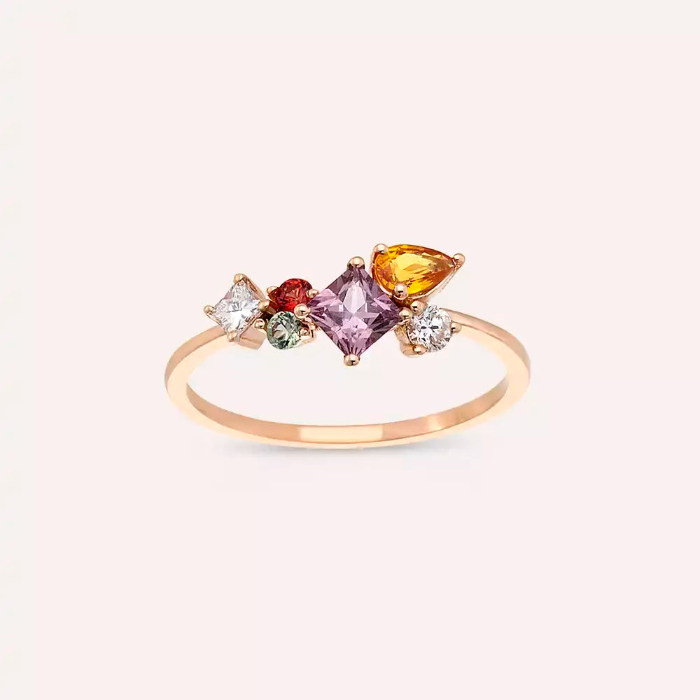 Candy 0.93 CT Diamond and Multicolor Sapphire Rose Gold Ring
