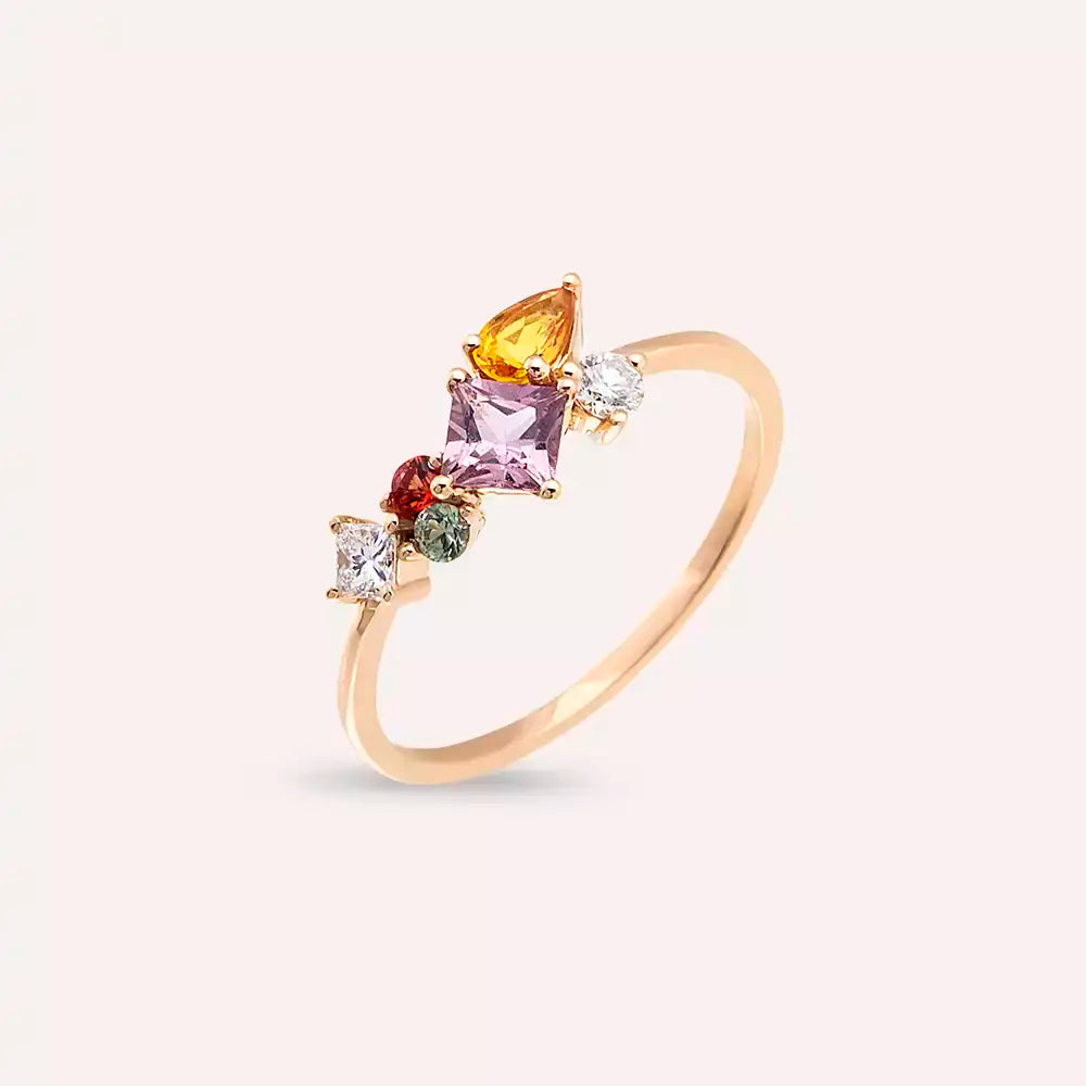 Candy 0.93 CT Diamond and Multicolor Sapphire Rose Gold Ring