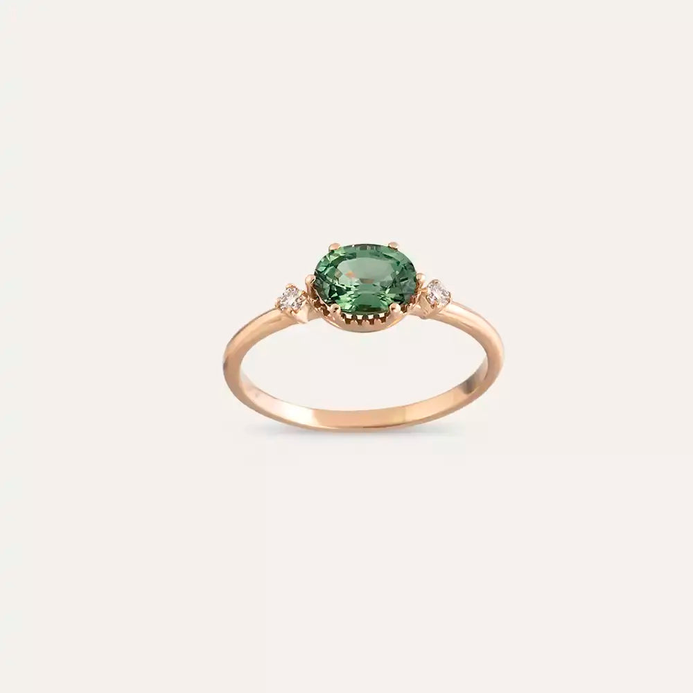 Swing 0.96 CT Green Sapphire and Diamond Rose Gold Ring