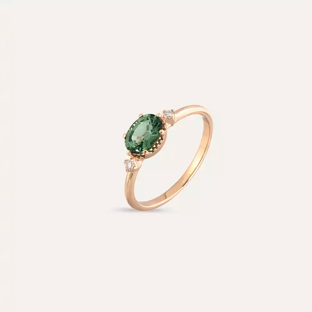 Swing 0.96 CT Green Sapphire and Diamond Rose Gold Ring