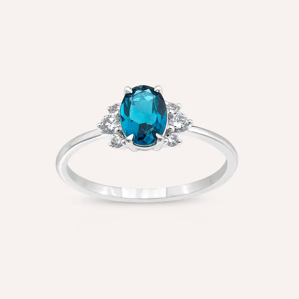 Navy 0.98 CT London Blue Topaz and Diamond White Gold Ring