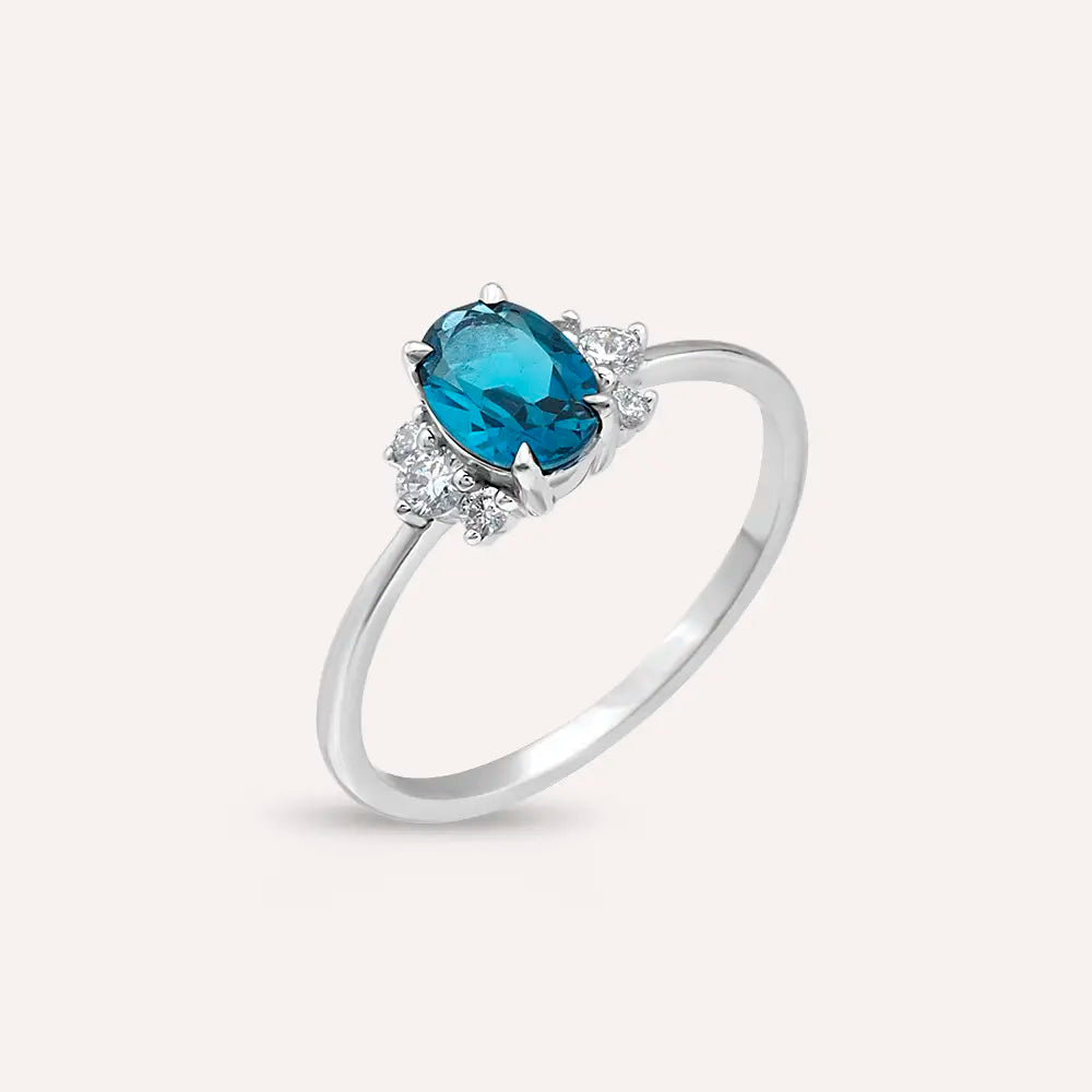 Navy 0.98 CT London Blue Topaz and Diamond White Gold Ring