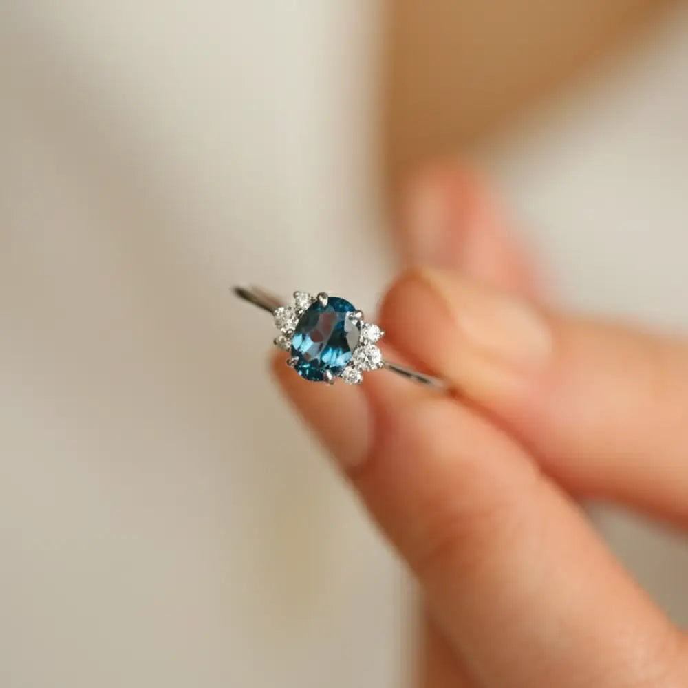 Navy 0.98 CT London Blue Topaz and Diamond White Gold Ring