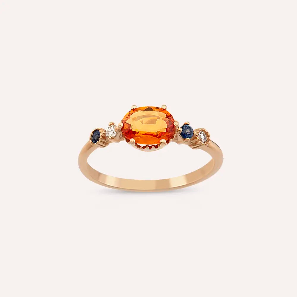 Fiver 0.99 CT Oval Cut Multicolor Sapphire Rose Gold Ring