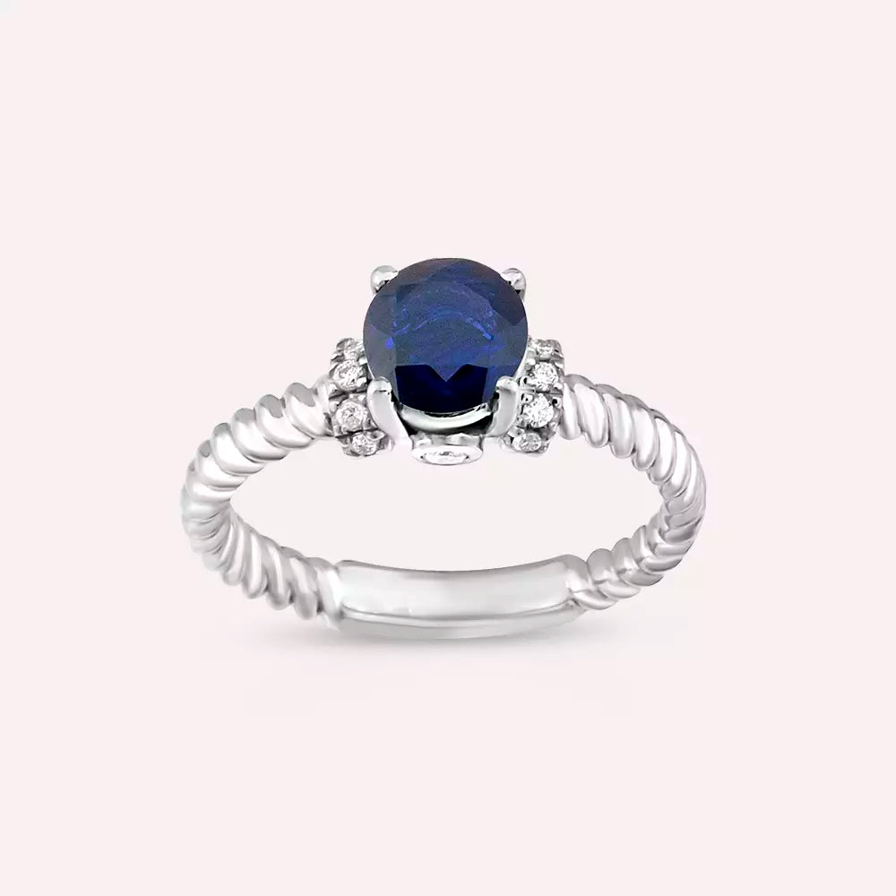 Twine 0.99 CT Safir ve Pırlanta Taşlı Beyaz Altın Yüzük