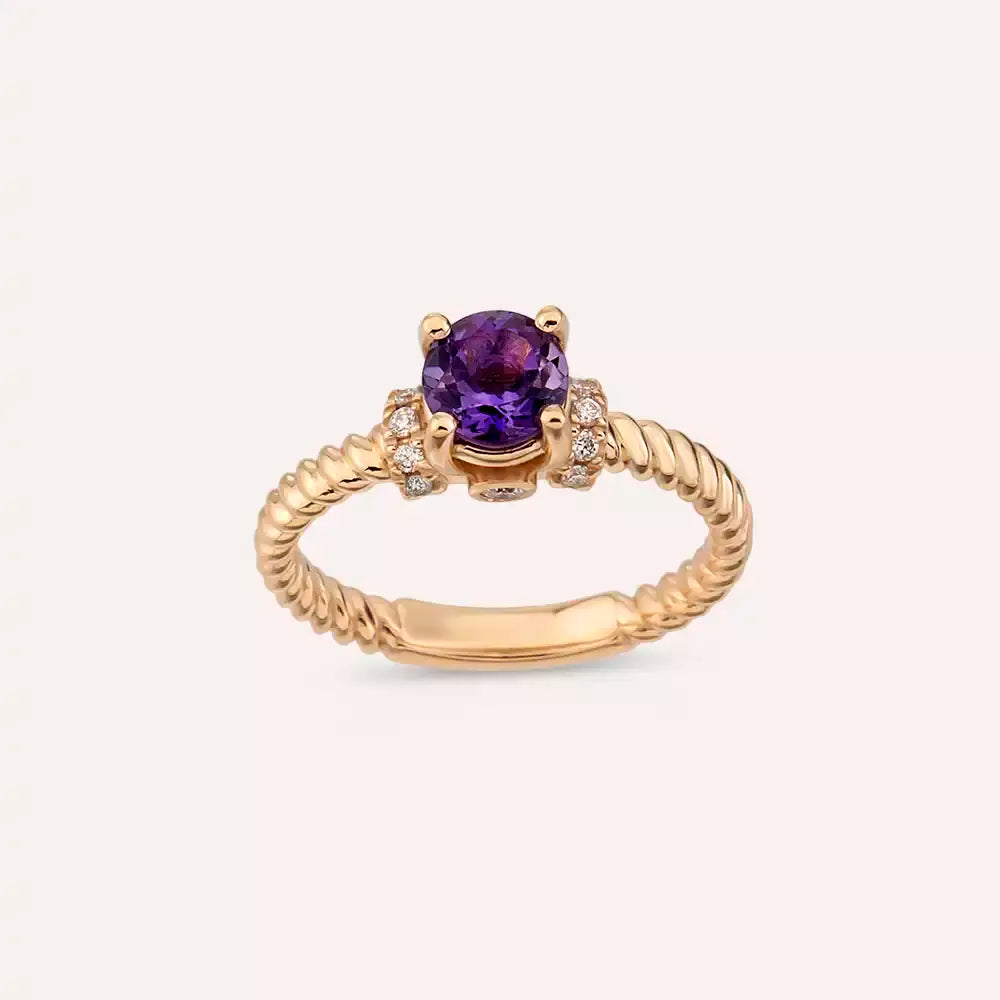 Twine 1.00 CT Amethyst and Diamond Rose Gold Ring