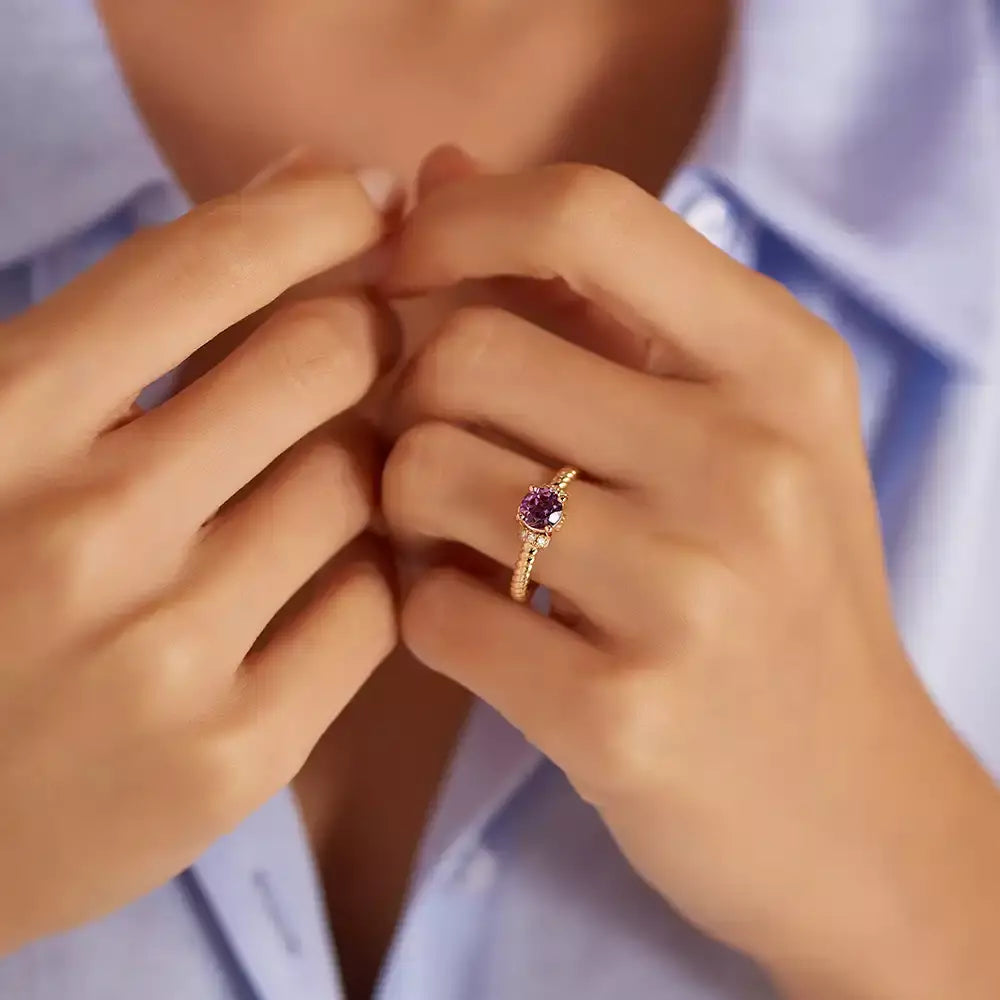Twine 1.00 CT Amethyst and Diamond Rose Gold Ring