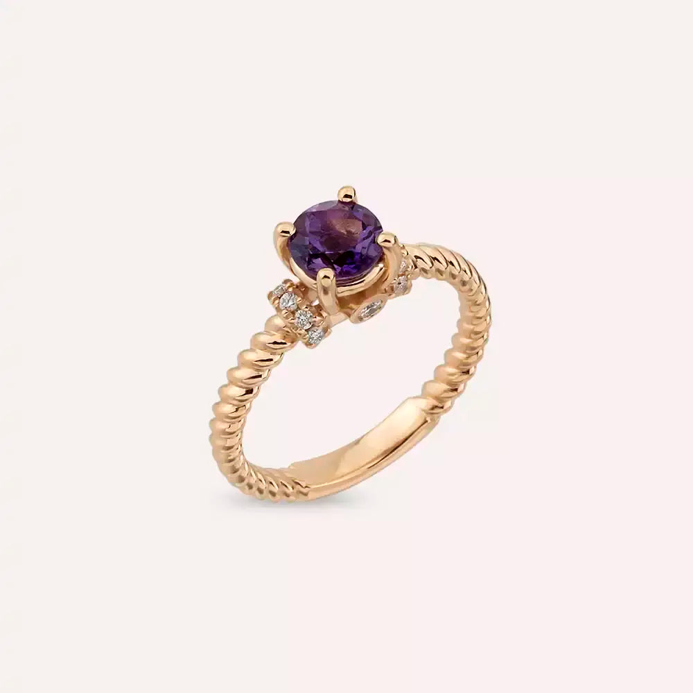 Twine 1.00 CT Amethyst and Diamond Rose Gold Ring