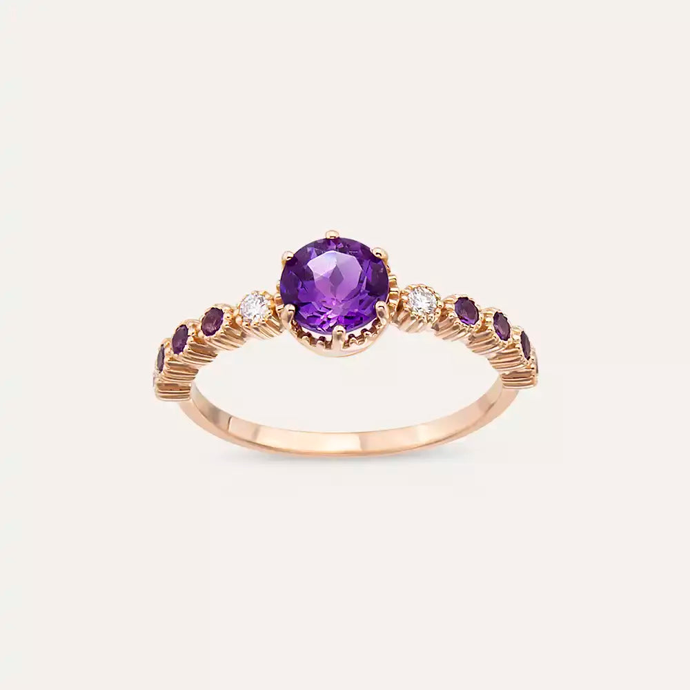 1.00 CT Amethyst and Diamond Rose Gold Ring