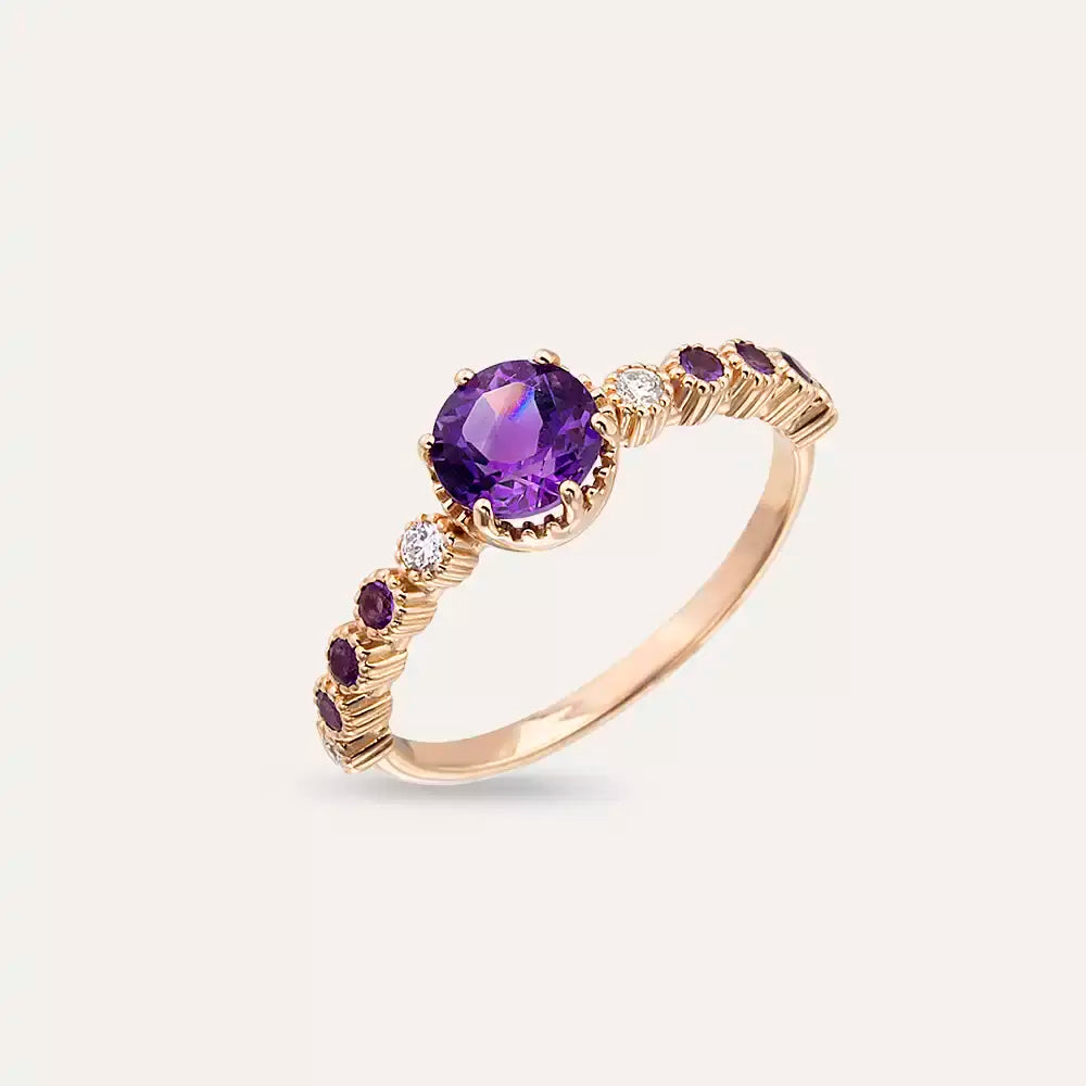1.00 CT Amethyst and Diamond Rose Gold Ring