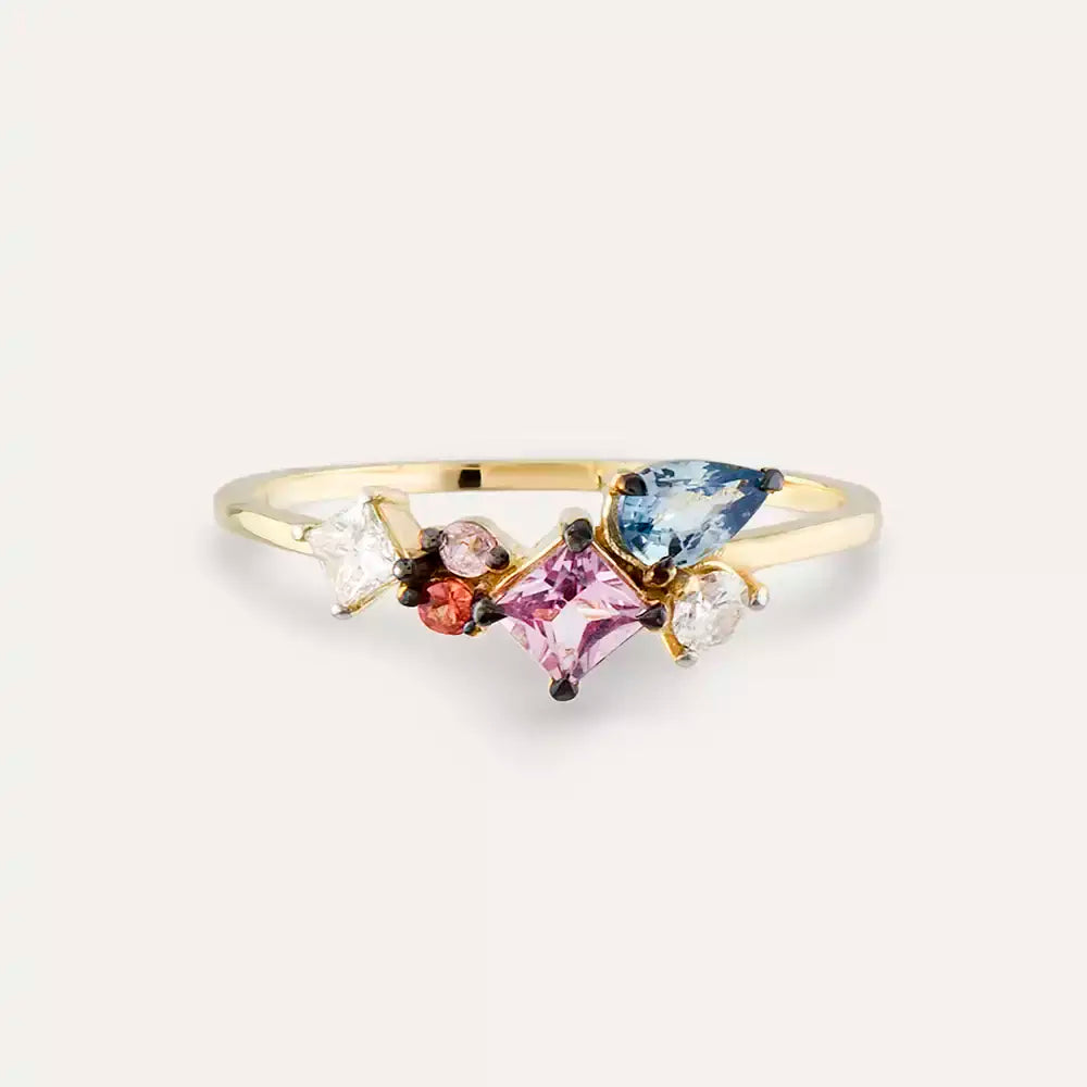 Candy 1.00 CT Multi-Color Sapphire and Diamond Yellow Gold Ring