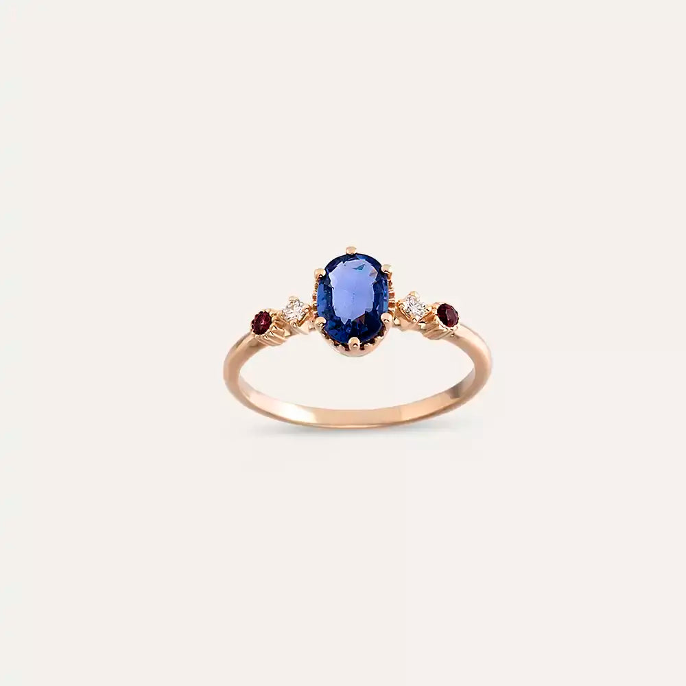 Fiver 1.01 CT Blue Sapphire and Diamond Rose Gold Ring