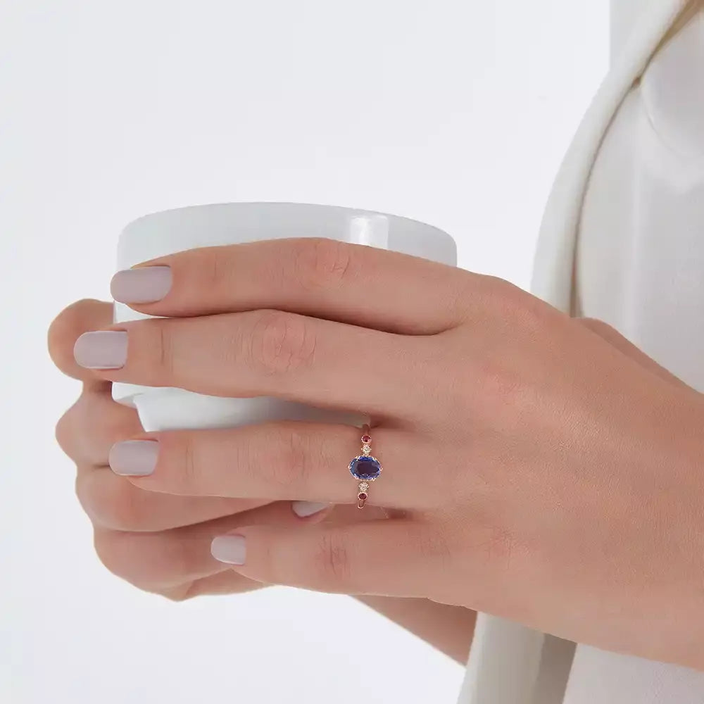 Fiver 1.01 CT Blue Sapphire and Diamond Rose Gold Ring