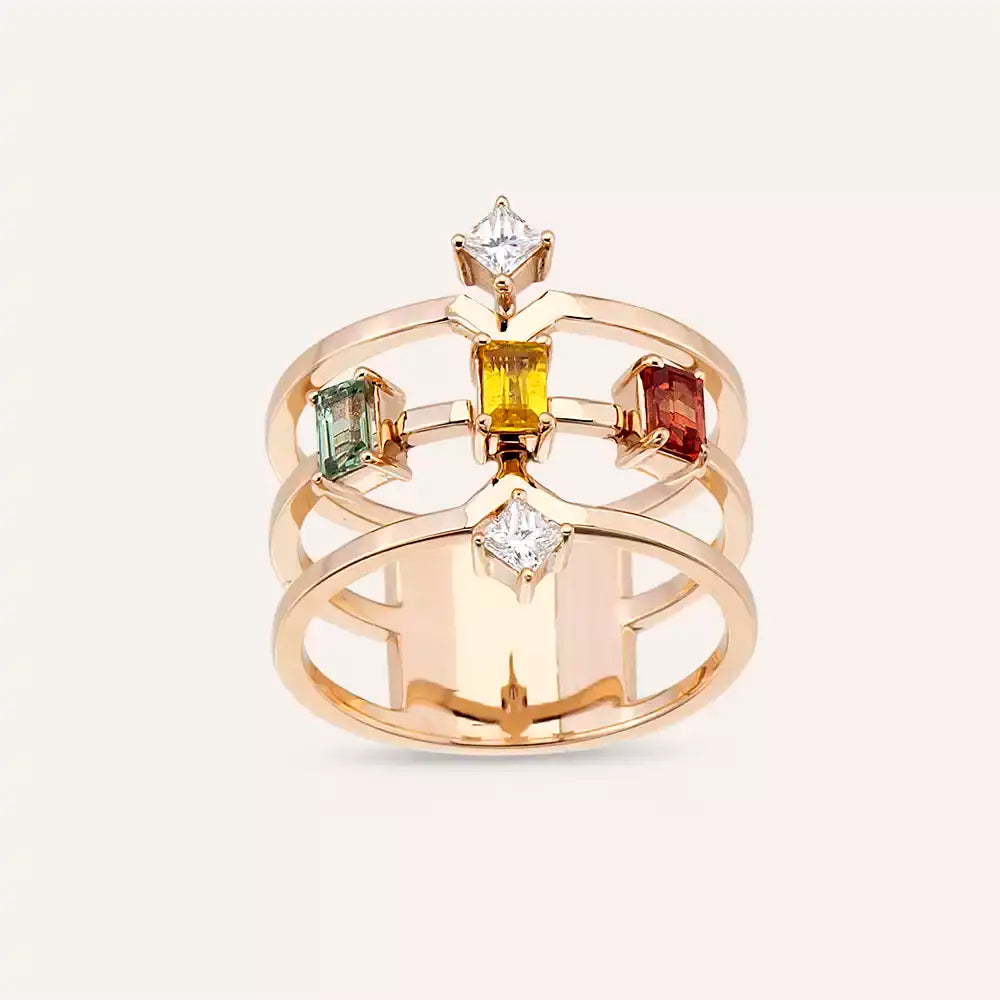 1.01 CT Multi-Color Sapphire and Diamond Rose Gold Ring