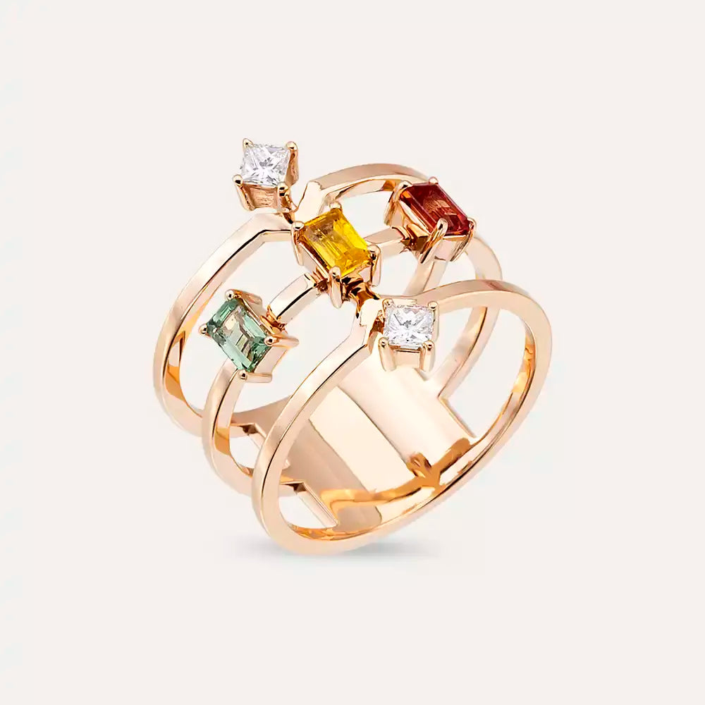 1.01 CT Multi-Color Sapphire and Diamond Rose Gold Ring