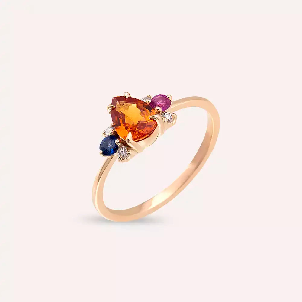 Dew 1.01 CT Multicolor Sapphire and Diamond Rose Gold Ring