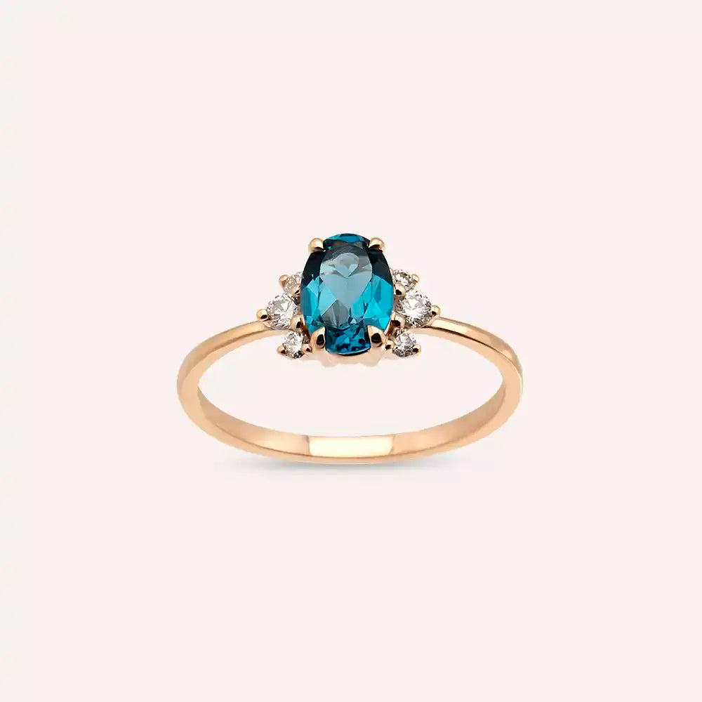Navy 1.02 CT London Blue Topaz and Diamond Rose Gold Ring