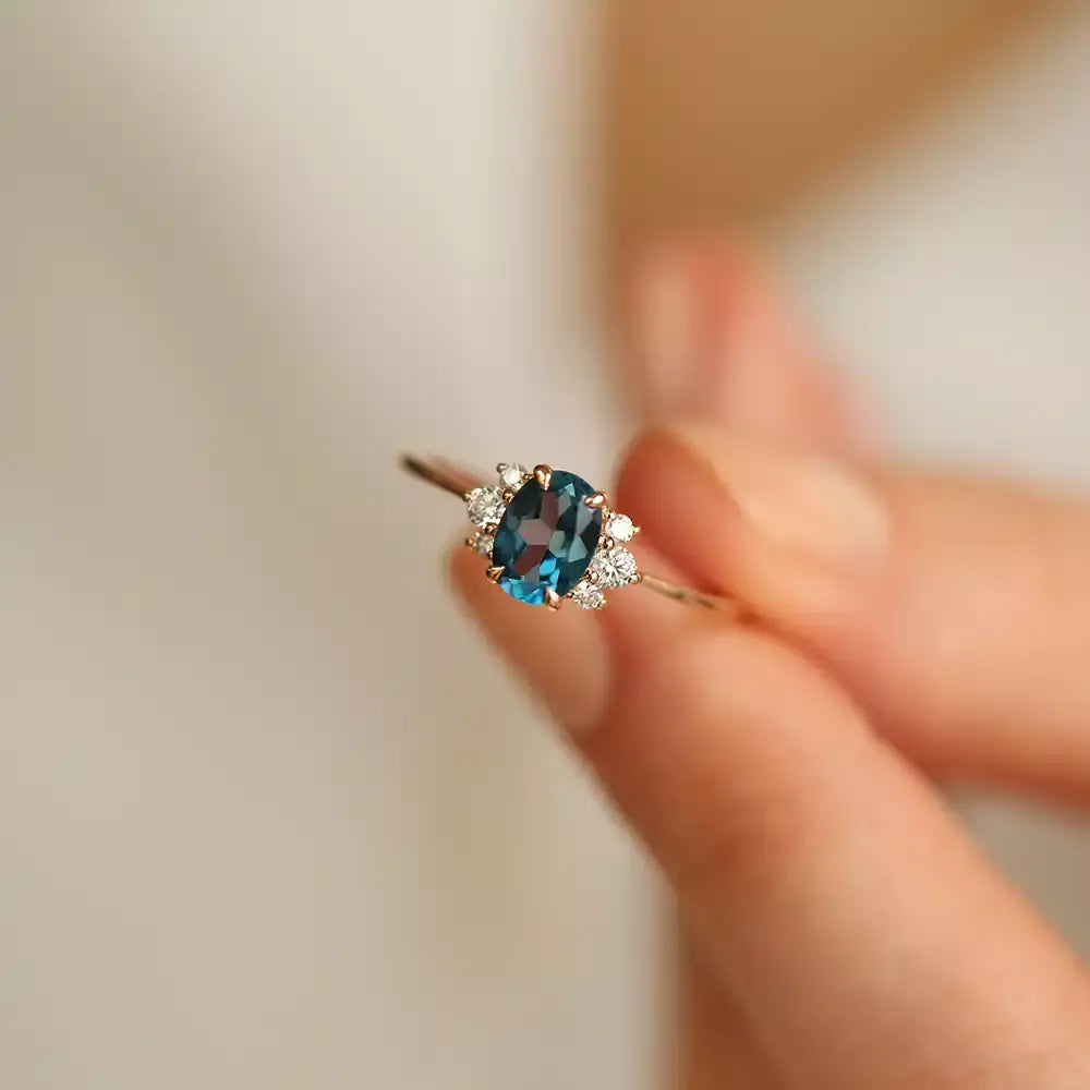 Navy 1.02 CT London Blue Topaz and Diamond Rose Gold Ring