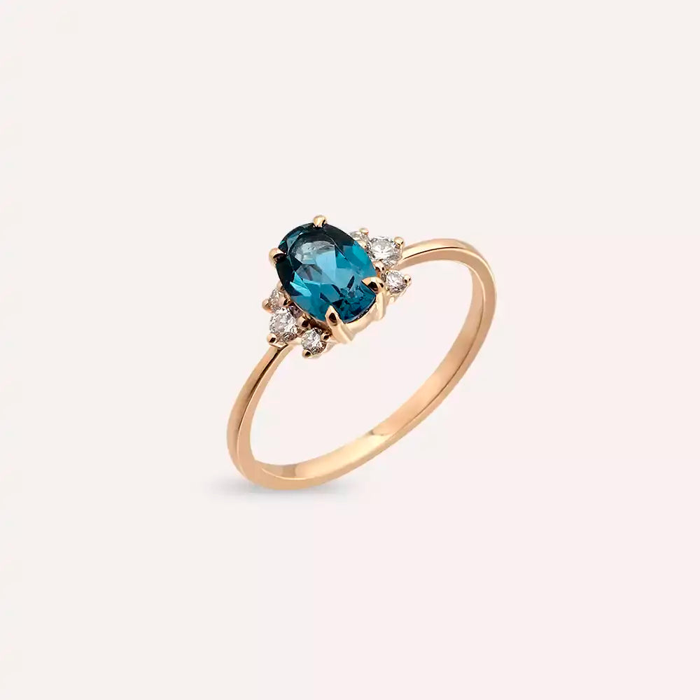 Navy 1.02 CT London Blue Topaz and Diamond Rose Gold Ring