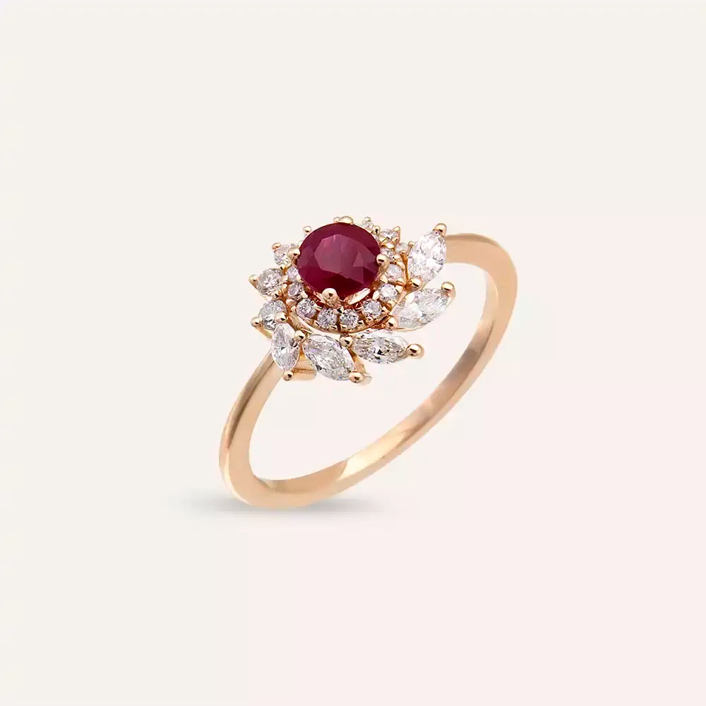 1.02 CT Ruby and Diamond Rose Gold Ring