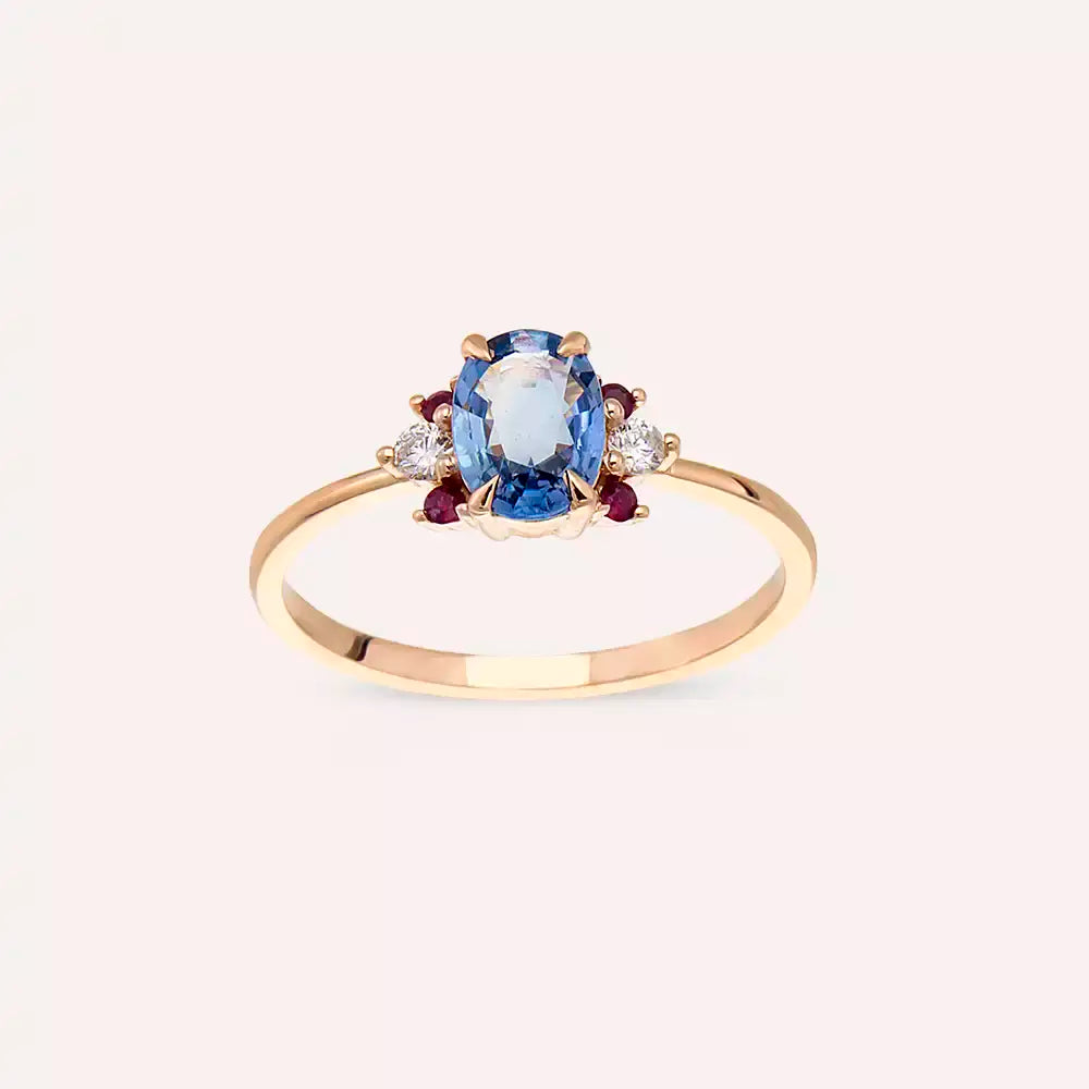 Navy 1.04 CT Multicolor Sapphire, Ruby, and Diamond Rose Gold Ring