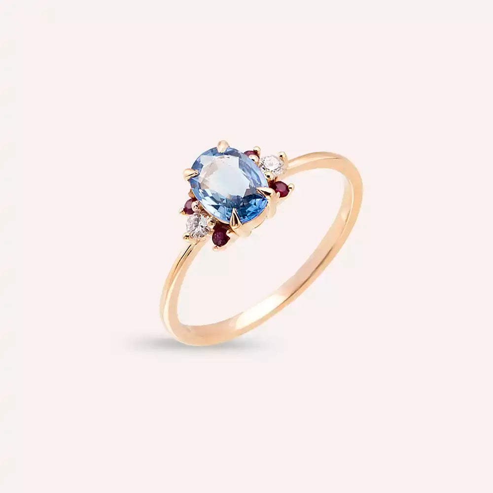 Navy 1.04 CT Multicolor Sapphire, Ruby, and Diamond Rose Gold Ring