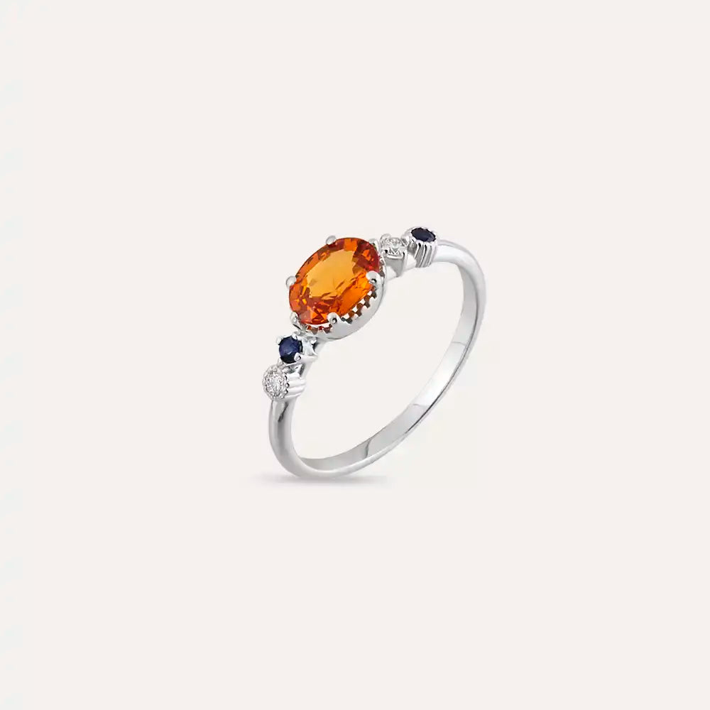 Fiver 1.06 CT Multicolor Sapphire and Diamond White Gold Ring