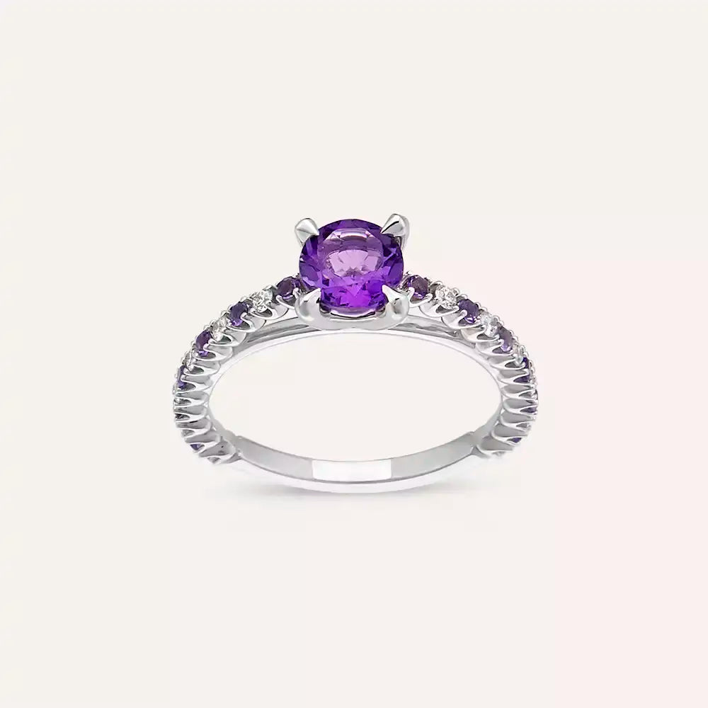 1.07 CT Amethyst and Diamond White Gold Ring