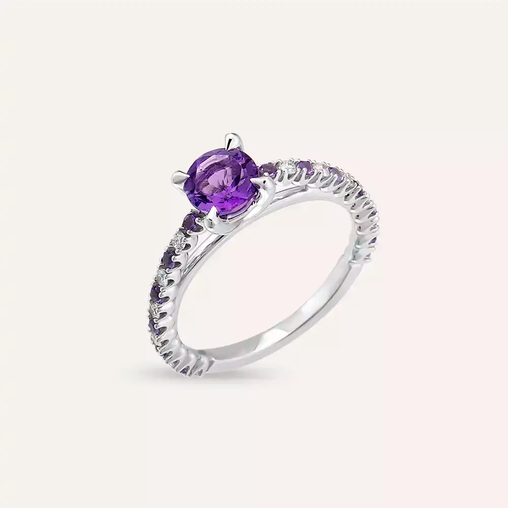 1.07 CT Amethyst and Diamond White Gold Ring