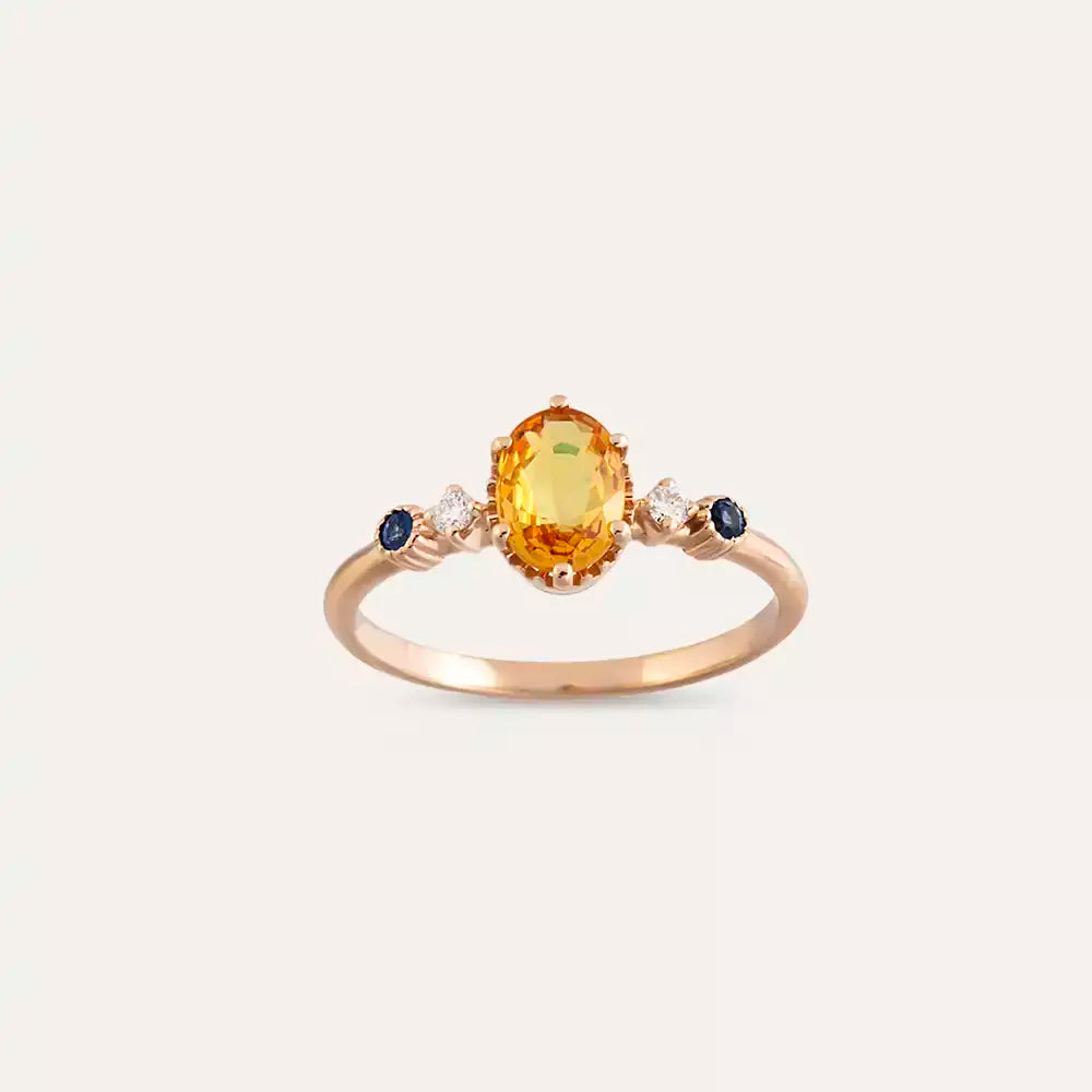 Fiver 1.07 CT Multicolor Sapphire and Diamond Rose Gold Ring