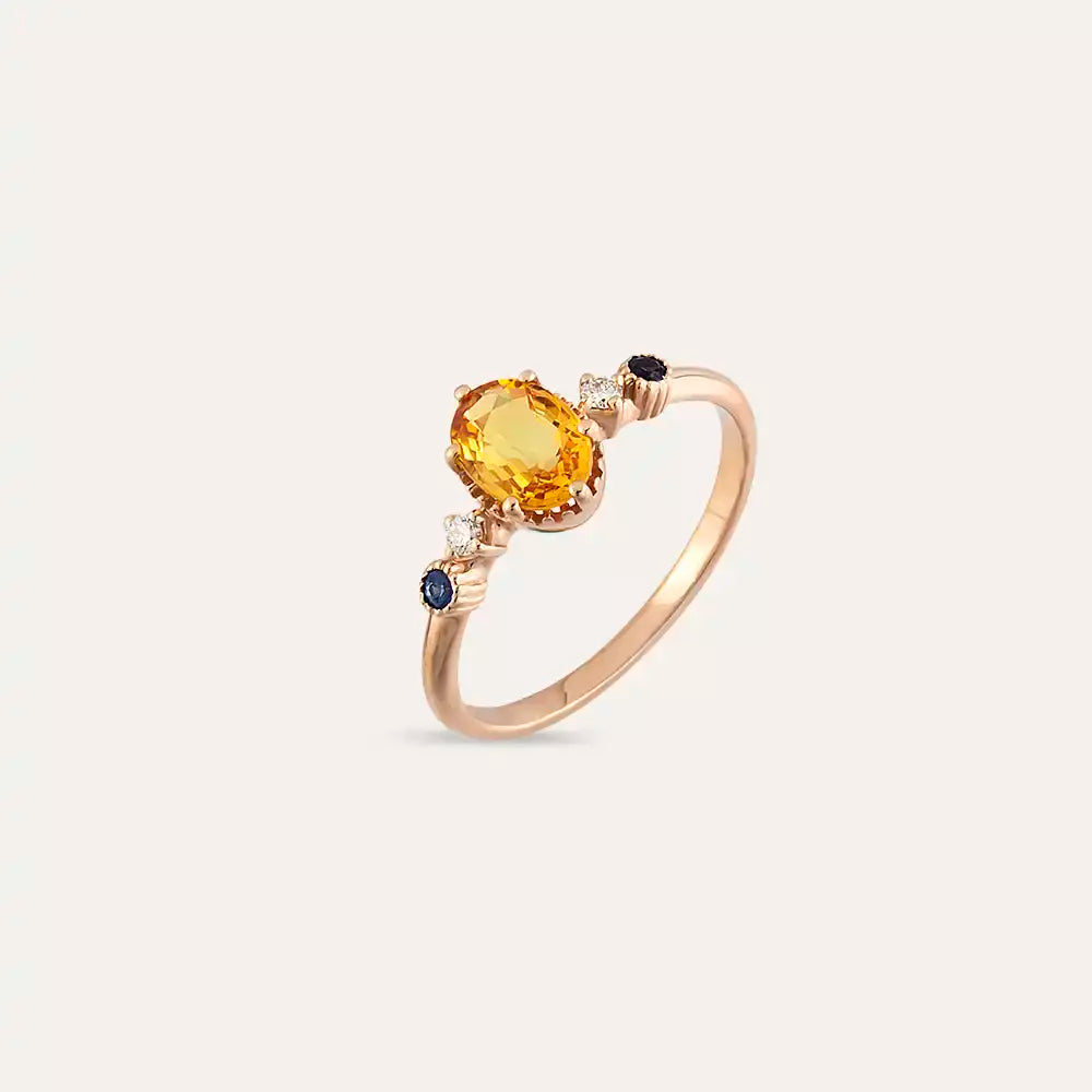 Fiver 1.07 CT Multicolor Sapphire and Diamond Rose Gold Ring