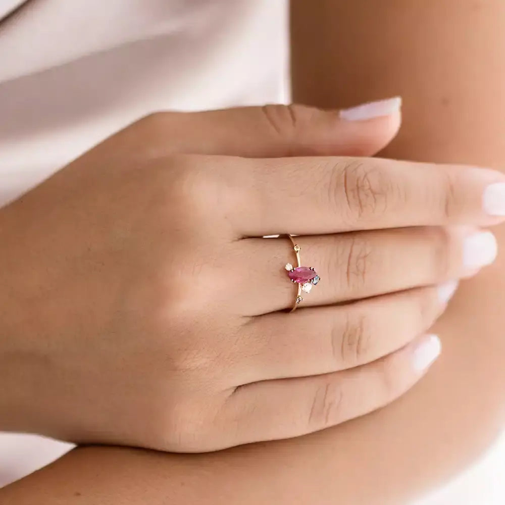 Arist 1.07 CT Ruby and Multicolor Sapphire Rose Gold Ring