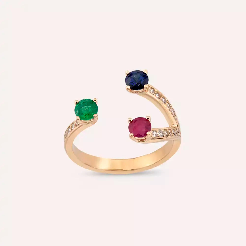 1.10 CT Diamond and Precious Stone Rose Gold Ring