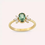 1.15 CT Green Sapphire and Marquise Diamond Yellow Gold Ring