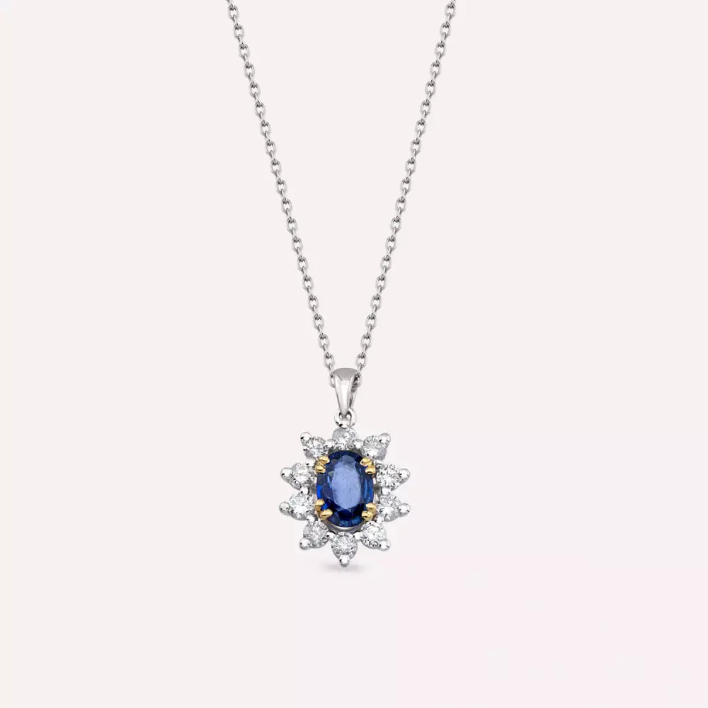 1.15 CT Sapphire and Diamond White Gold Cluster Necklace